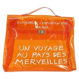HERMES Vinyl Kelly Hand Bag Vinyl Orange Auth 158041